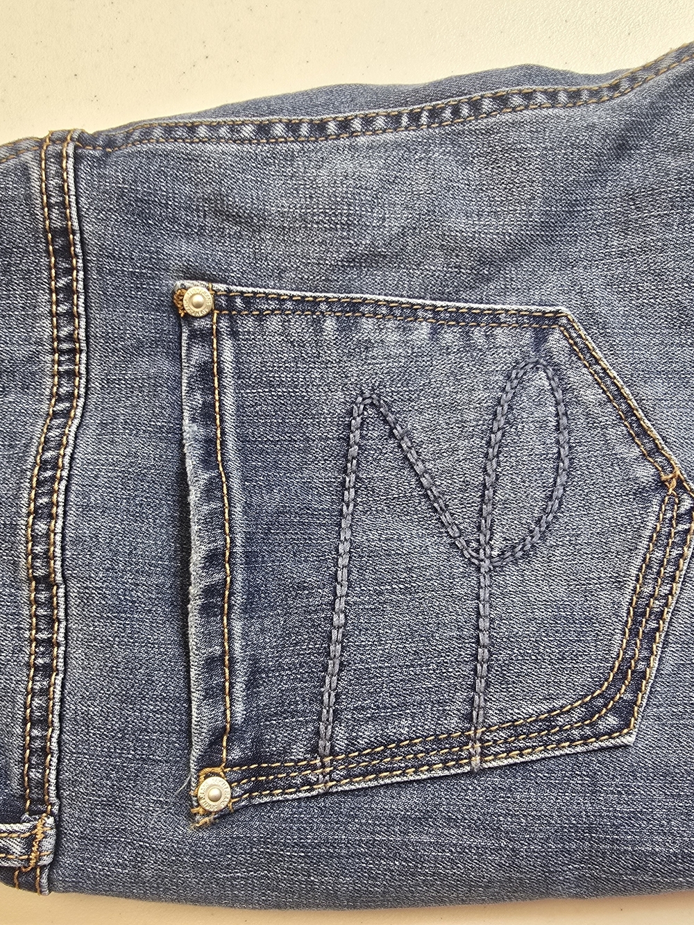 Seven7 Women's Medium Blue Relaxed Jeans with Embroidered Back Pocket